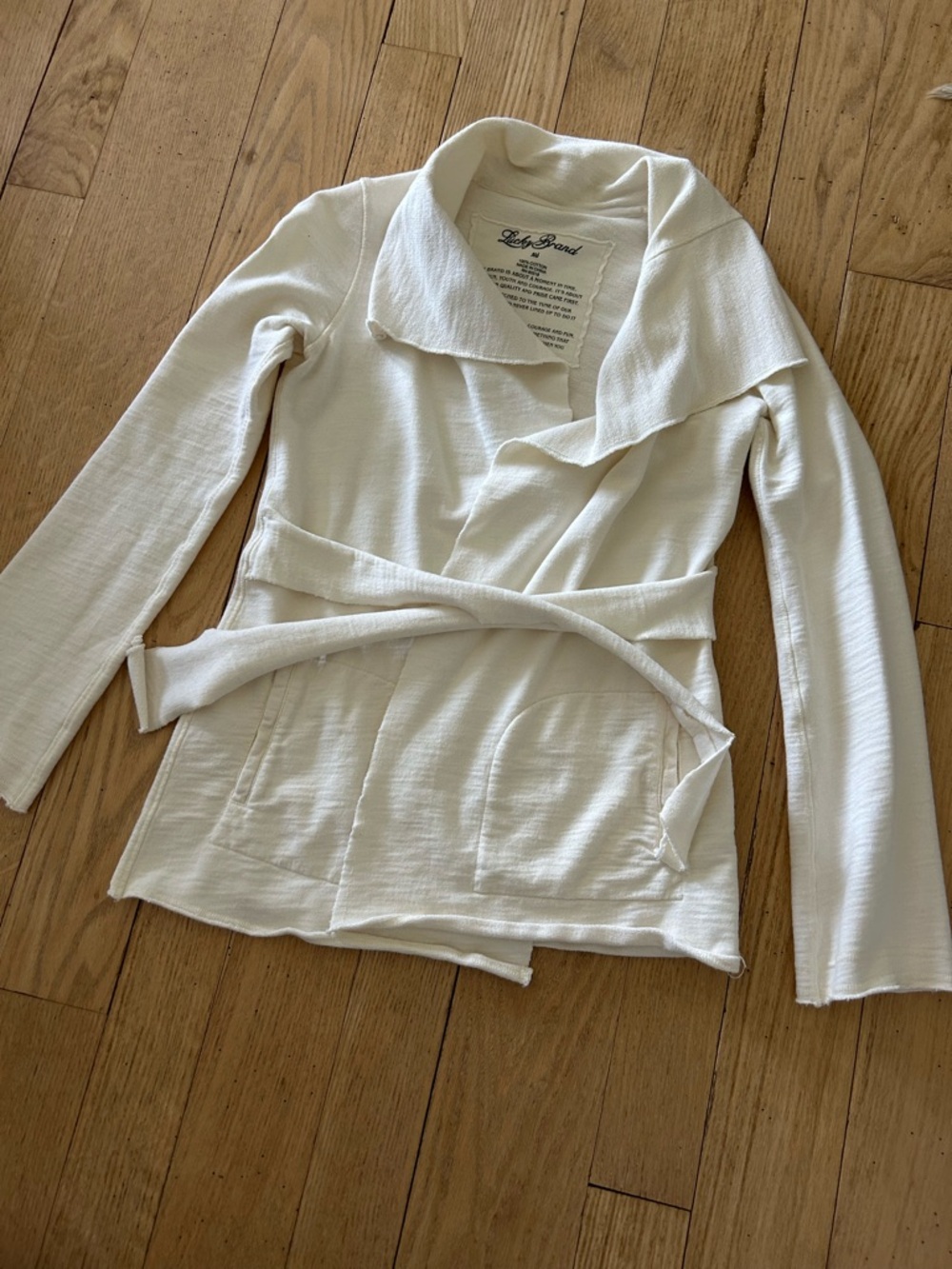 Lucky Brand Cream Open Front Tie Cardigan